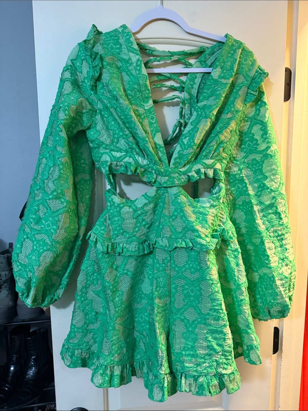 Fashion Nova Green Lace Cutout Romper